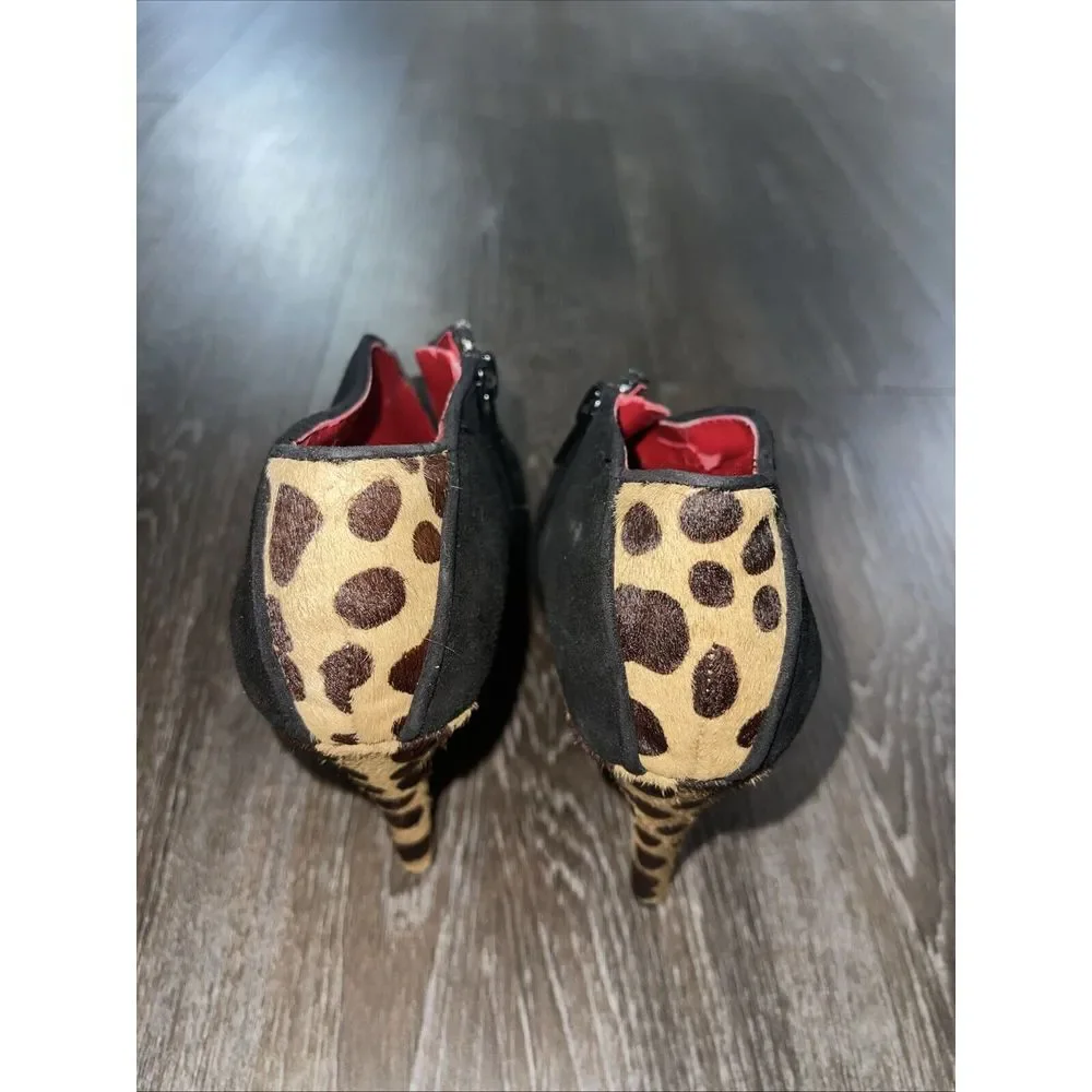 Nine West Size 6M Round Toe Leopard Print Black Fur  Stiletto Heels Pump 3